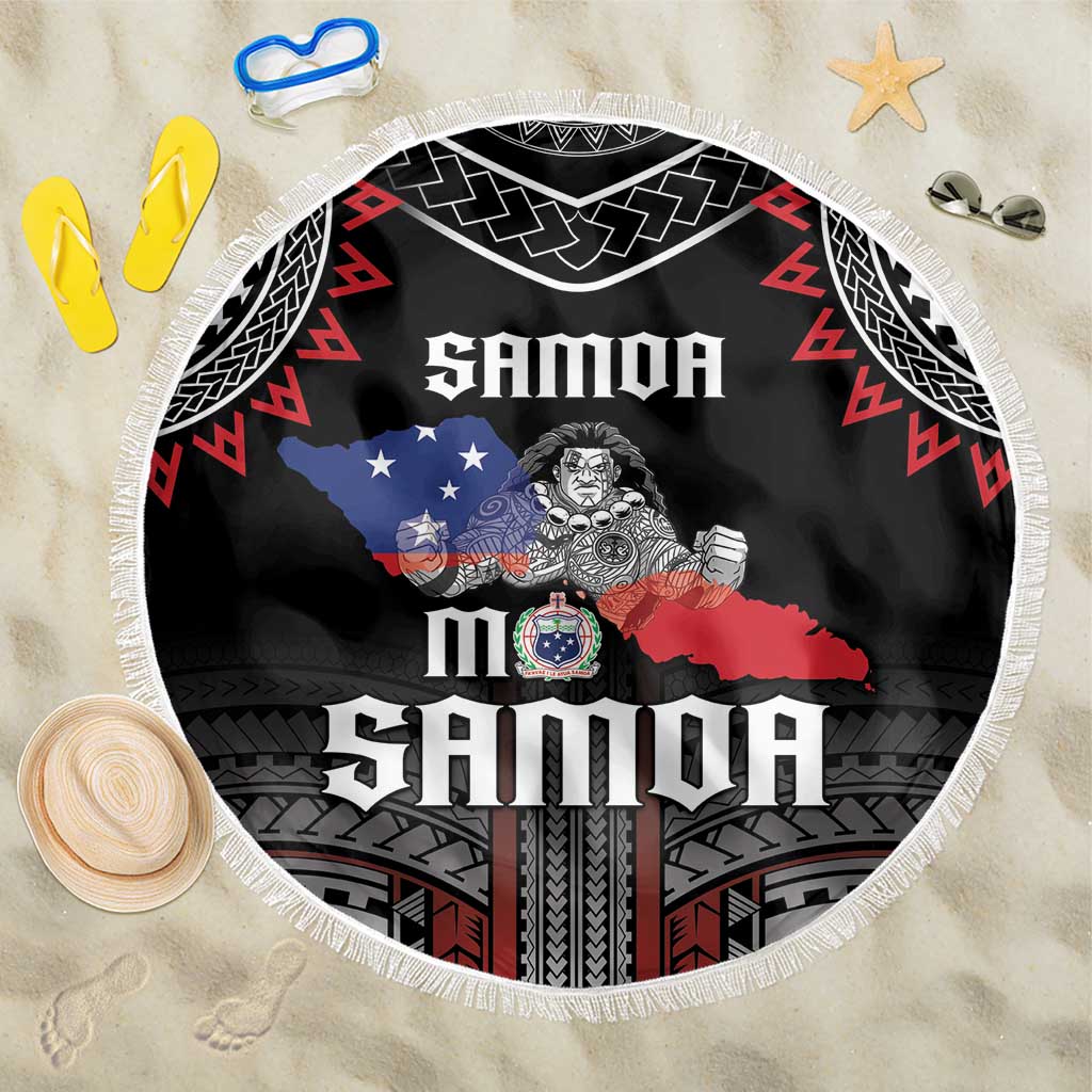 Samoa Black Saturday Beach Blanket Samoan Warrior Tribal Pattern LT05 One Size 150cm Black - Polynesian Pride