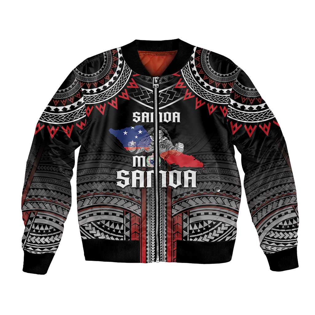 Personalised Samoa Black Saturday Bomber Jacket Samoan Warrior Tribal Pattern LT05 Unisex Black - Polynesian Pride