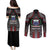 Personalised Samoa Black Saturday Couples Matching Puletasi and Long Sleeve Button Shirt Samoan Warrior Tribal Pattern