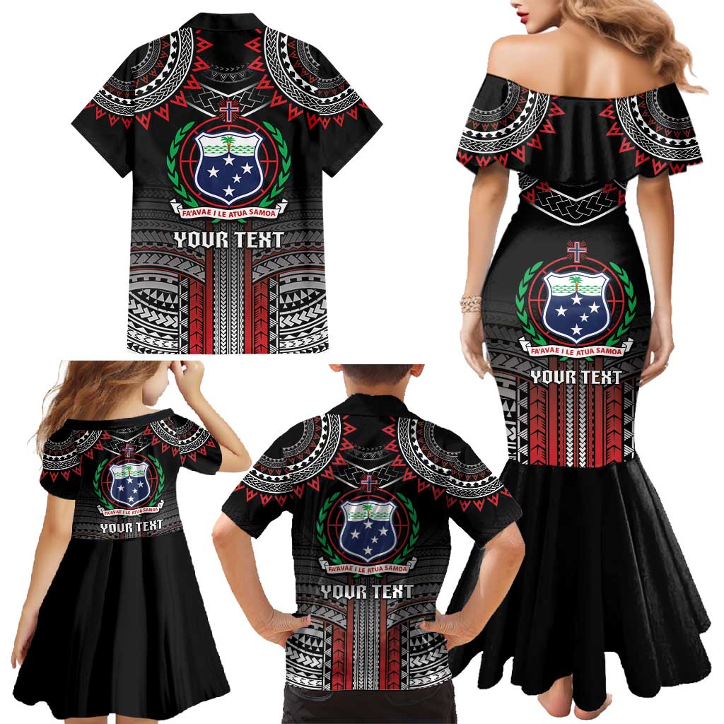 Personalised Samoa Black Saturday Family Matching Mermaid Dress and Hawaiian Shirt Samoan Warrior Tribal Pattern