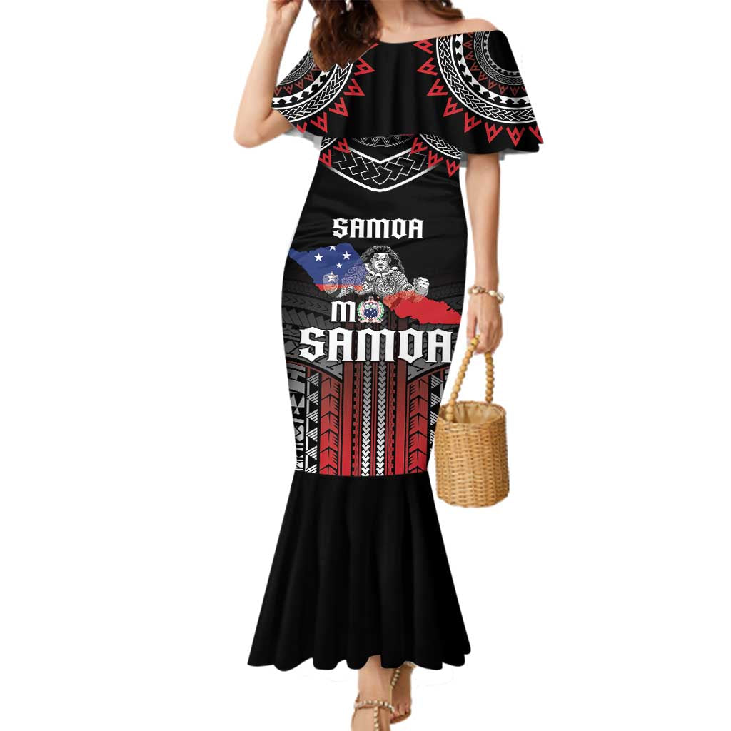 Personalised Samoa Black Saturday Family Matching Mermaid Dress and Hawaiian Shirt Samoan Warrior Tribal Pattern