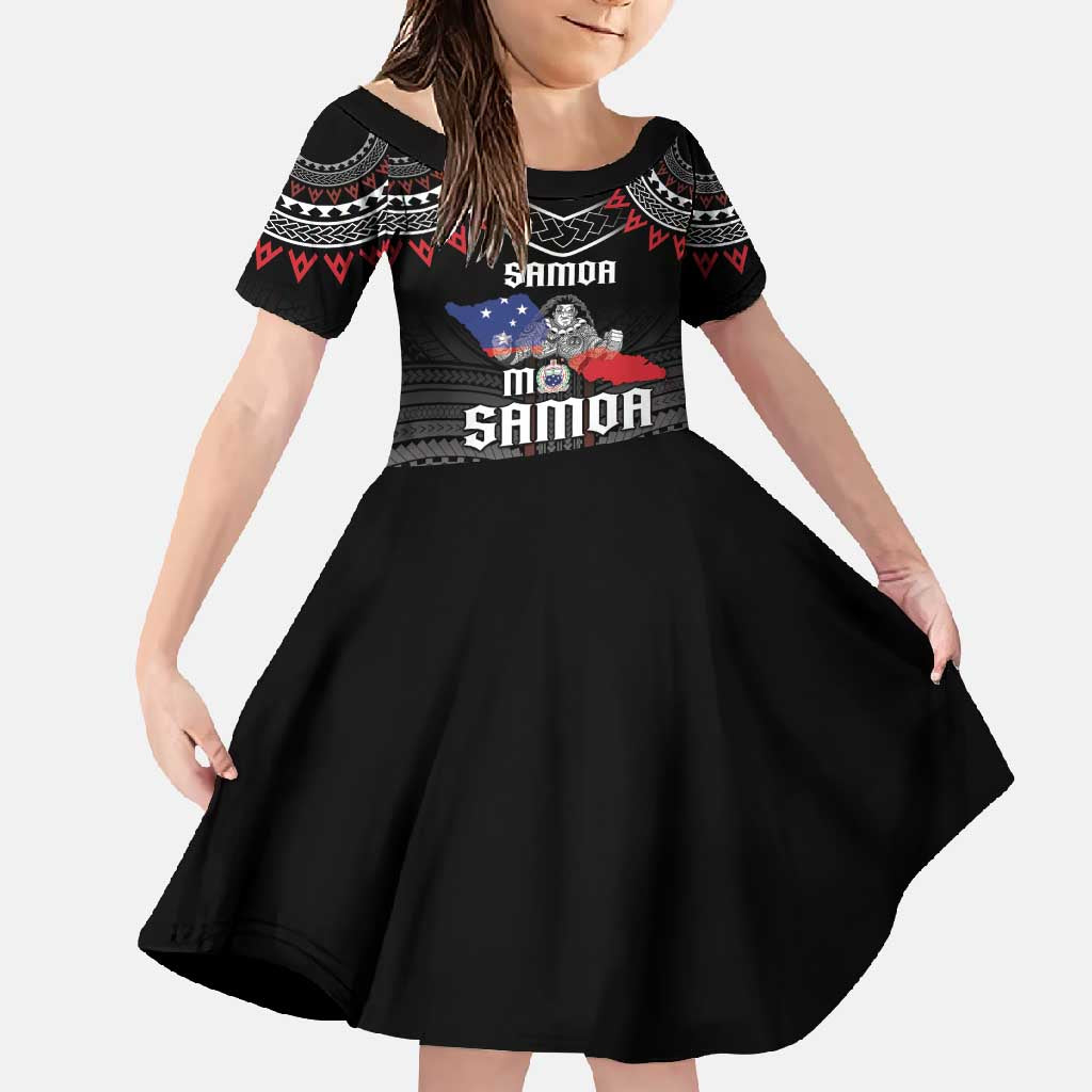 Personalised Samoa Black Saturday Family Matching Short Sleeve Bodycon Dress and Hawaiian Shirt Samoan Warrior Tribal Pattern