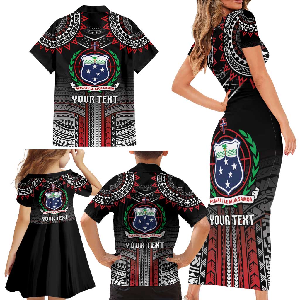 Personalised Samoa Black Saturday Family Matching Short Sleeve Bodycon Dress and Hawaiian Shirt Samoan Warrior Tribal Pattern
