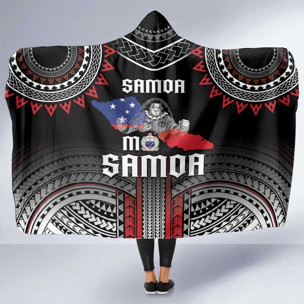 Samoa Black Saturday Hooded Blanket Samoan Warrior Tribal Pattern LT05 One Size Black - Polynesian Pride