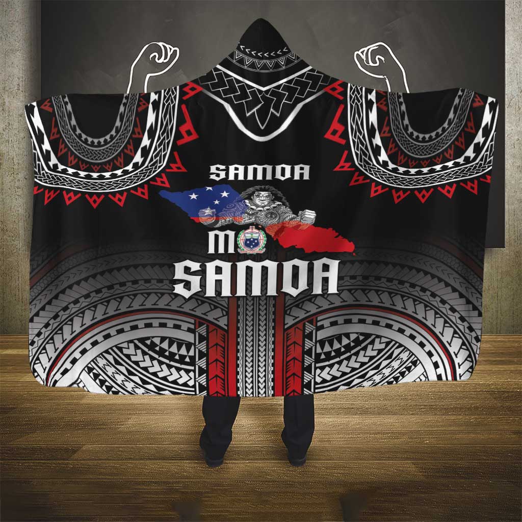 Samoa Black Saturday Hooded Blanket Samoan Warrior Tribal Pattern