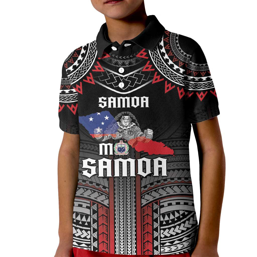 Personalised Samoa Black Saturday Kid Polo Shirt Samoan Warrior Tribal Pattern LT05 Kid Black - Polynesian Pride