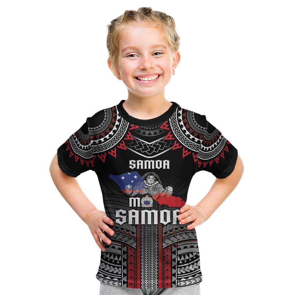 Personalised Samoa Black Saturday Kid T Shirt Samoan Warrior Tribal Pattern LT05 Black - Polynesian Pride
