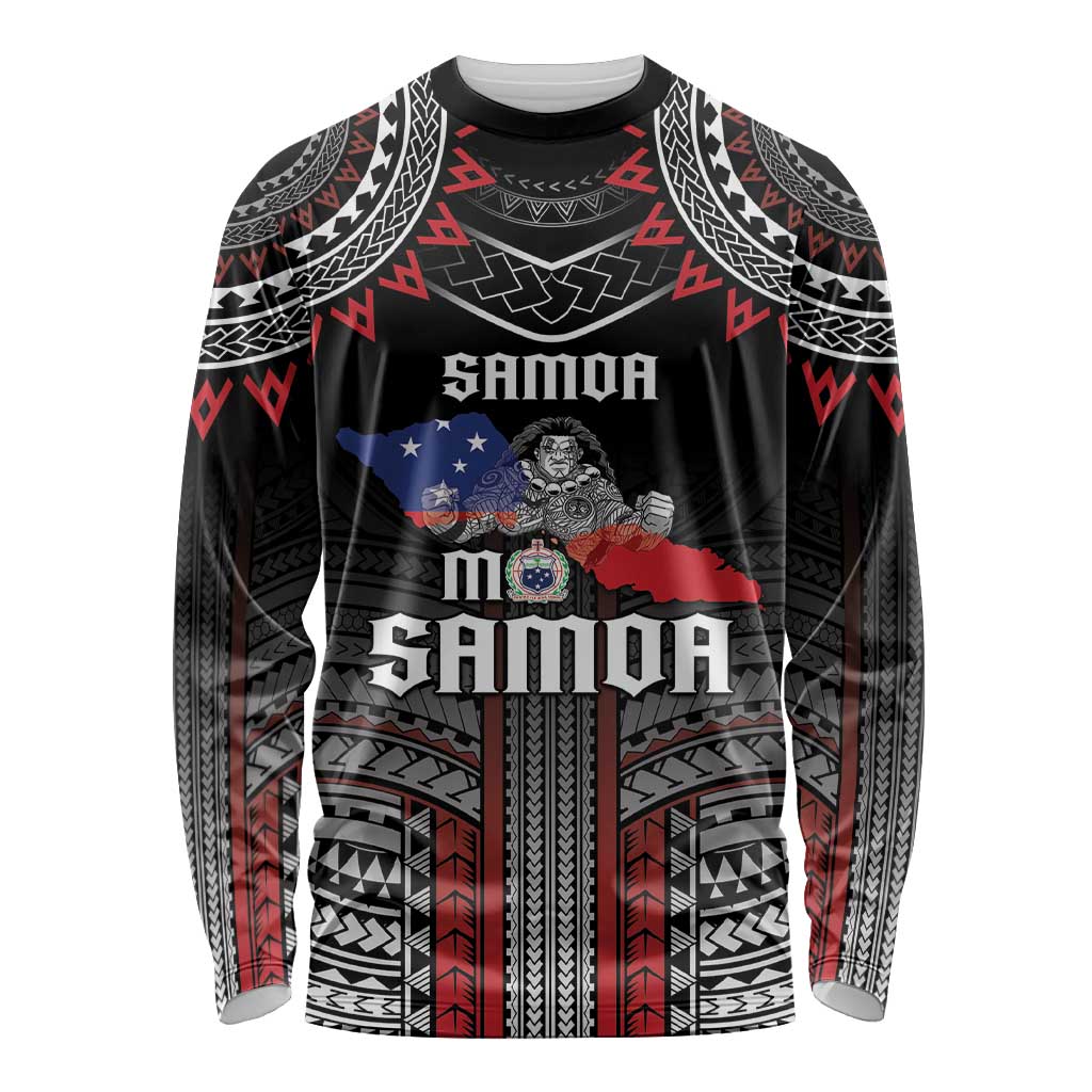 Personalised Samoa Black Saturday Long Sleeve Shirt Samoan Warrior Tribal Pattern LT05 Unisex Black - Polynesian Pride