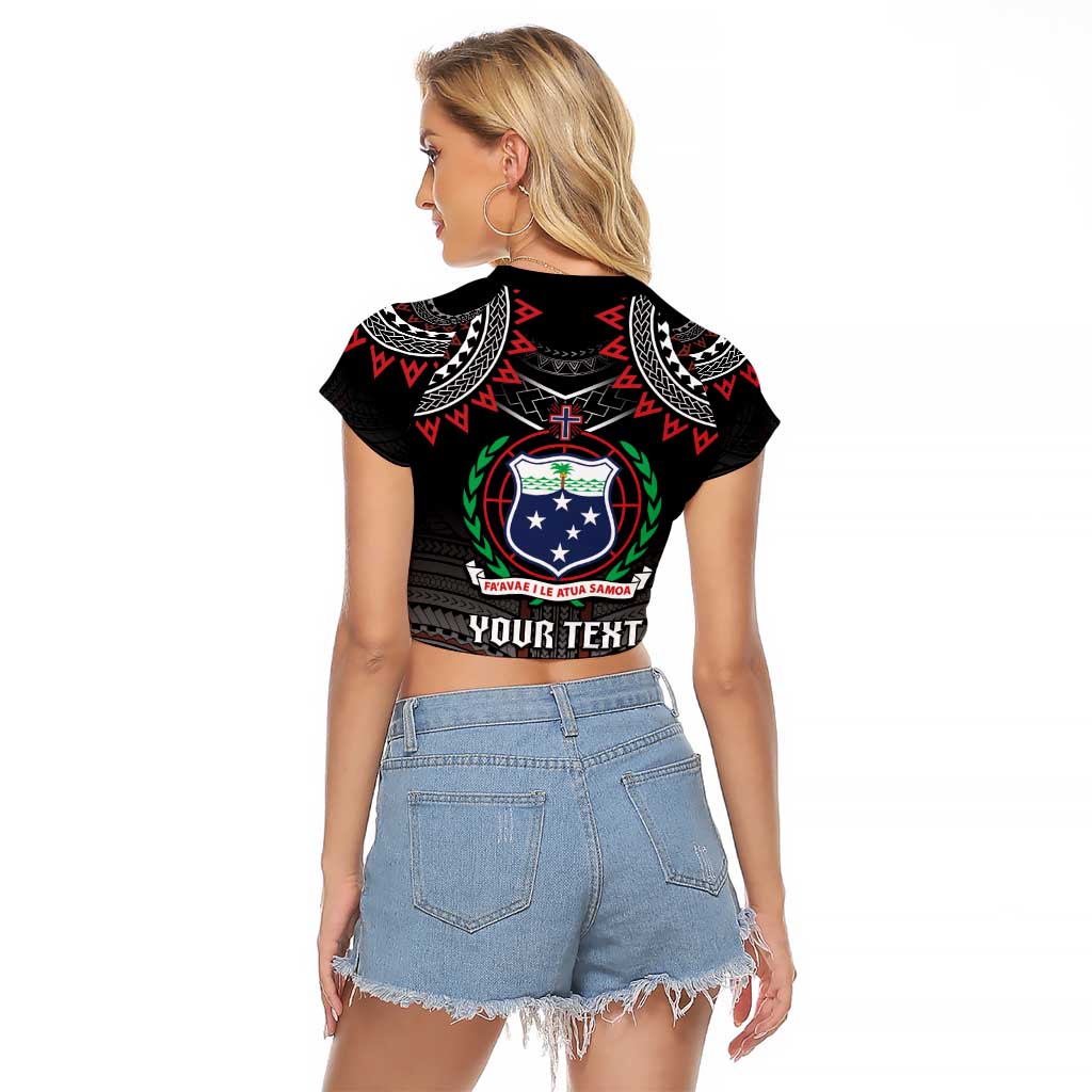 Personalised Samoa Black Saturday Raglan Cropped T Shirt Samoan Warrior Tribal Pattern LT05 - Polynesian Pride
