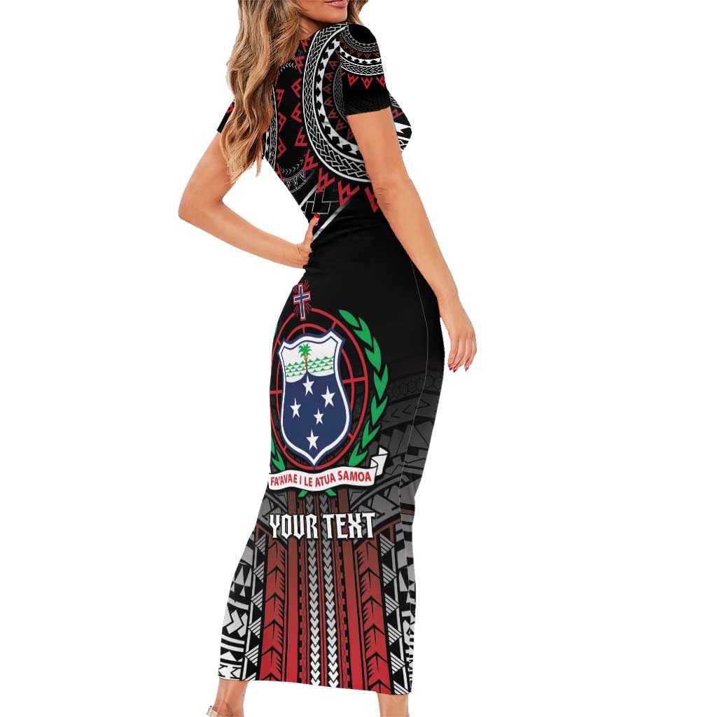 Personalised Samoa Black Saturday Short Sleeve Bodycon Dress Samoan Warrior Tribal Pattern LT05 - Polynesian Pride