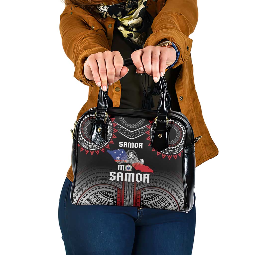 Samoa Black Saturday Shoulder Handbag Samoan Warrior Tribal Pattern LT05 One Size Black - Polynesian Pride