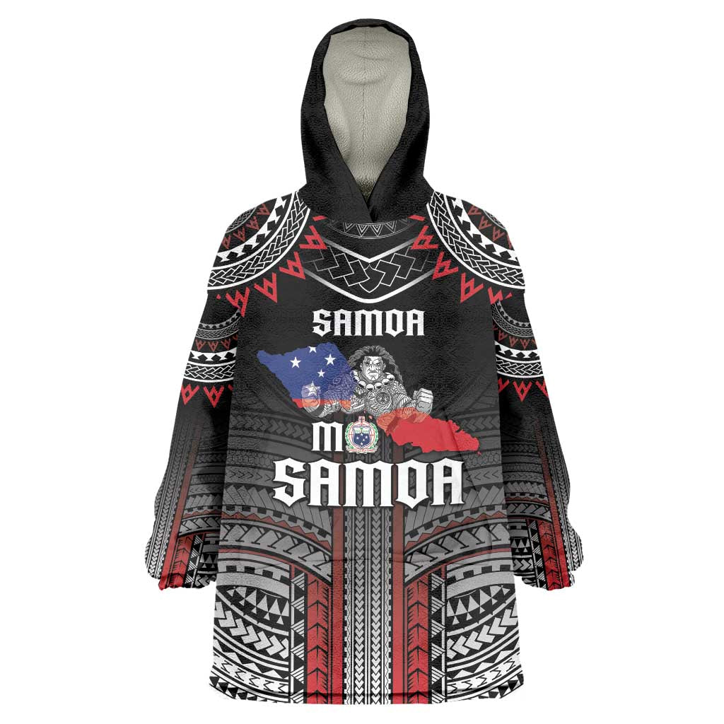 Personalised Samoa Black Saturday Wearable Blanket Hoodie Samoan Warrior Tribal Pattern LT05 One Size Black - Polynesian Pride