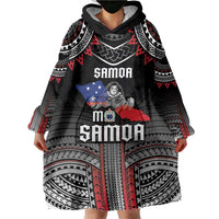 Personalised Samoa Black Saturday Wearable Blanket Hoodie Samoan Warrior Tribal Pattern