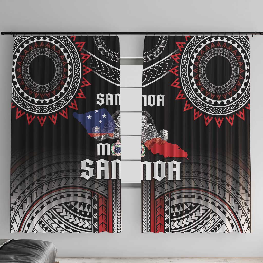 Samoa Black Saturday Window Curtain Samoan Warrior Tribal Pattern LT05 With Hooks Black - Polynesian Pride