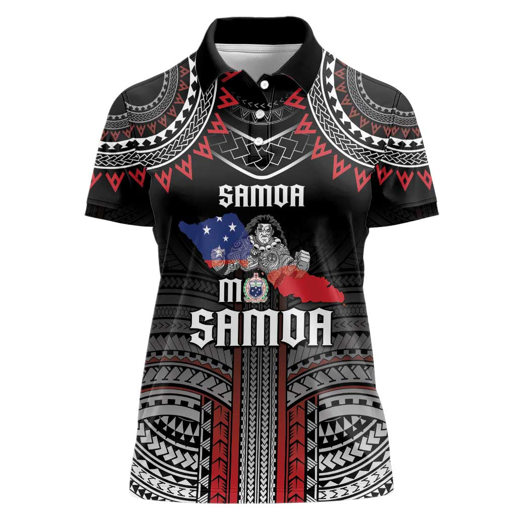 Personalised Samoa Black Saturday Women Polo Shirt Samoan Warrior Tribal Pattern