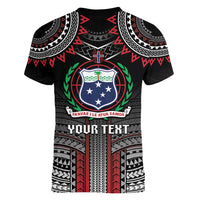 Personalised Samoa Black Saturday Women V-Neck T-Shirt Samoan Warrior Tribal Pattern LT05 - Polynesian Pride