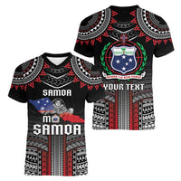 Personalised Samoa Black Saturday Women V-Neck T-Shirt Samoan Warrior Tribal Pattern LT05 - Polynesian Pride