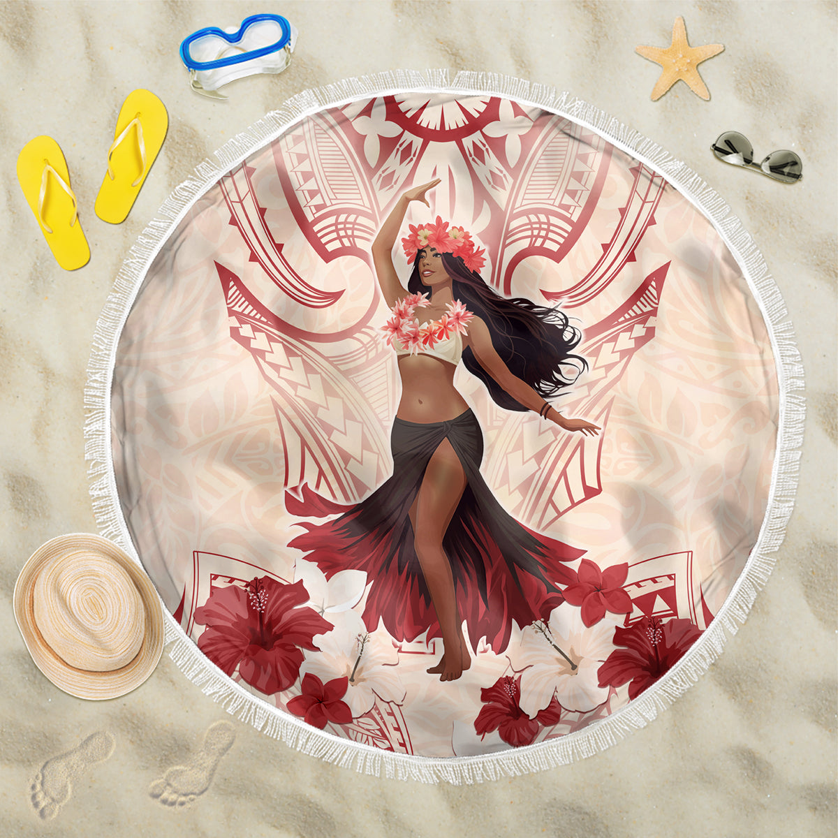 Tahiti Women's Day Beach Blanket With Polynesian Pattern