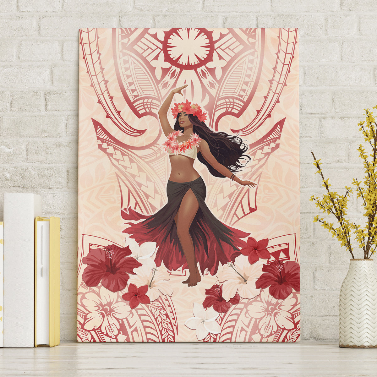 Tahiti Women's Day Canvas Wall Art With Polynesian Pattern