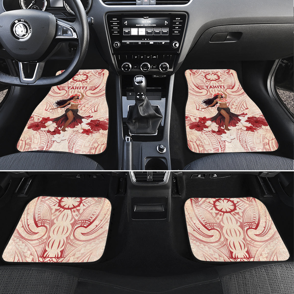 Tahiti Women's Day Car Mats With Polynesian Pattern LT05 Set 4pcs Beige - Polynesian Pride