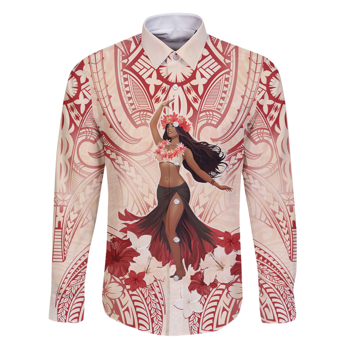 Tahiti Women's Day Family Matching Puletasi and Hawaiian Shirt With Polynesian Pattern LT05 Dad's Shirt - Long Sleeve Beige - Polynesian Pride