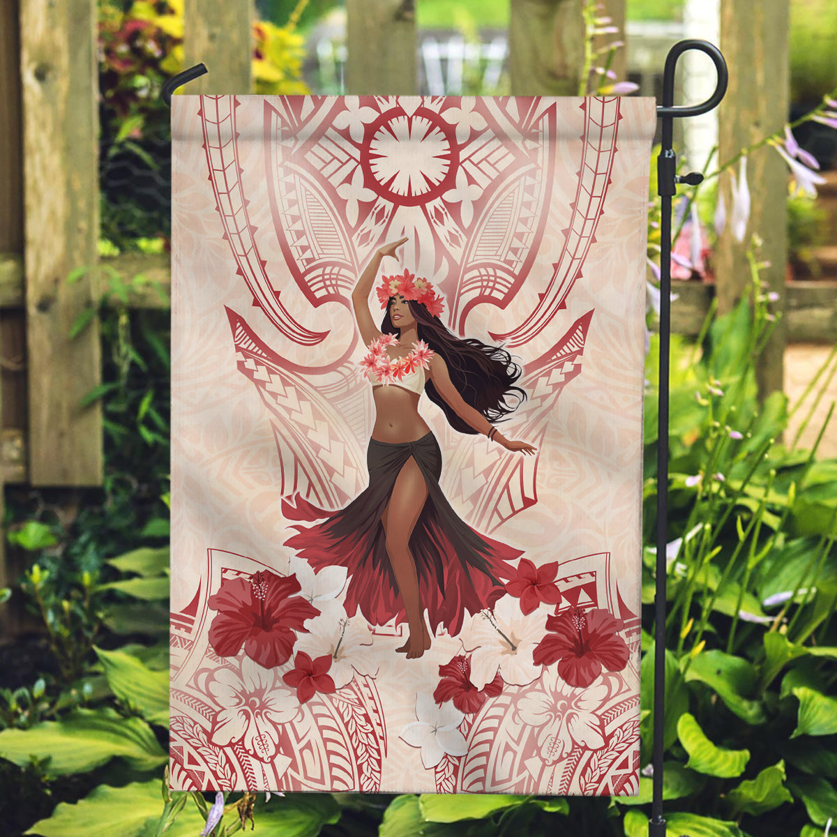 Tahiti Women's Day Garden Flag With Polynesian Pattern