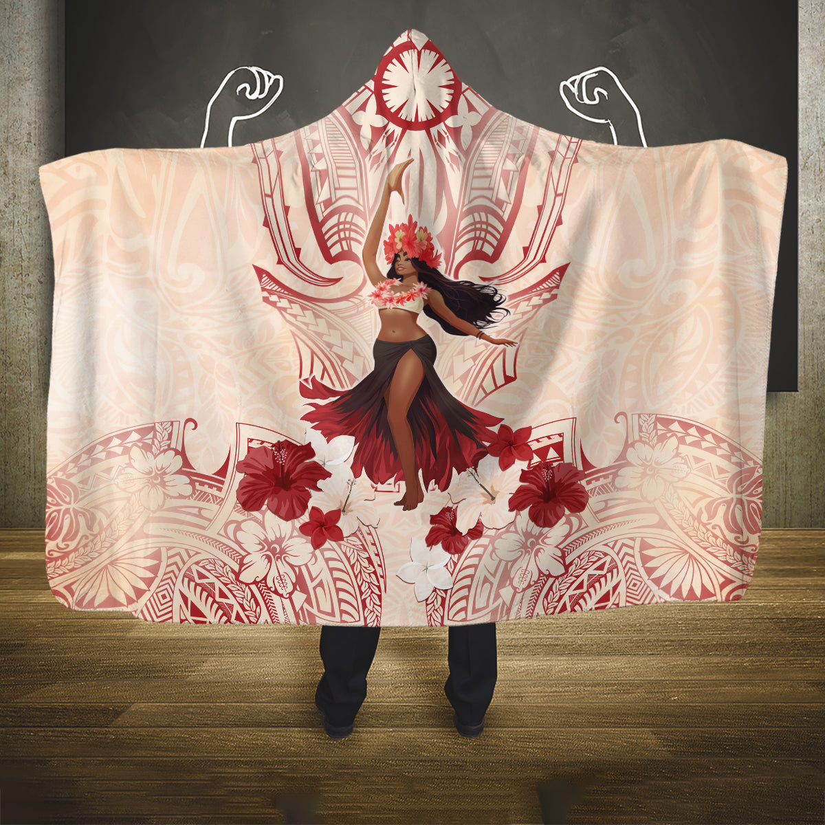Tahiti Women's Day Hooded Blanket With Polynesian Pattern LT05 One Size Beige - Polynesian Pride