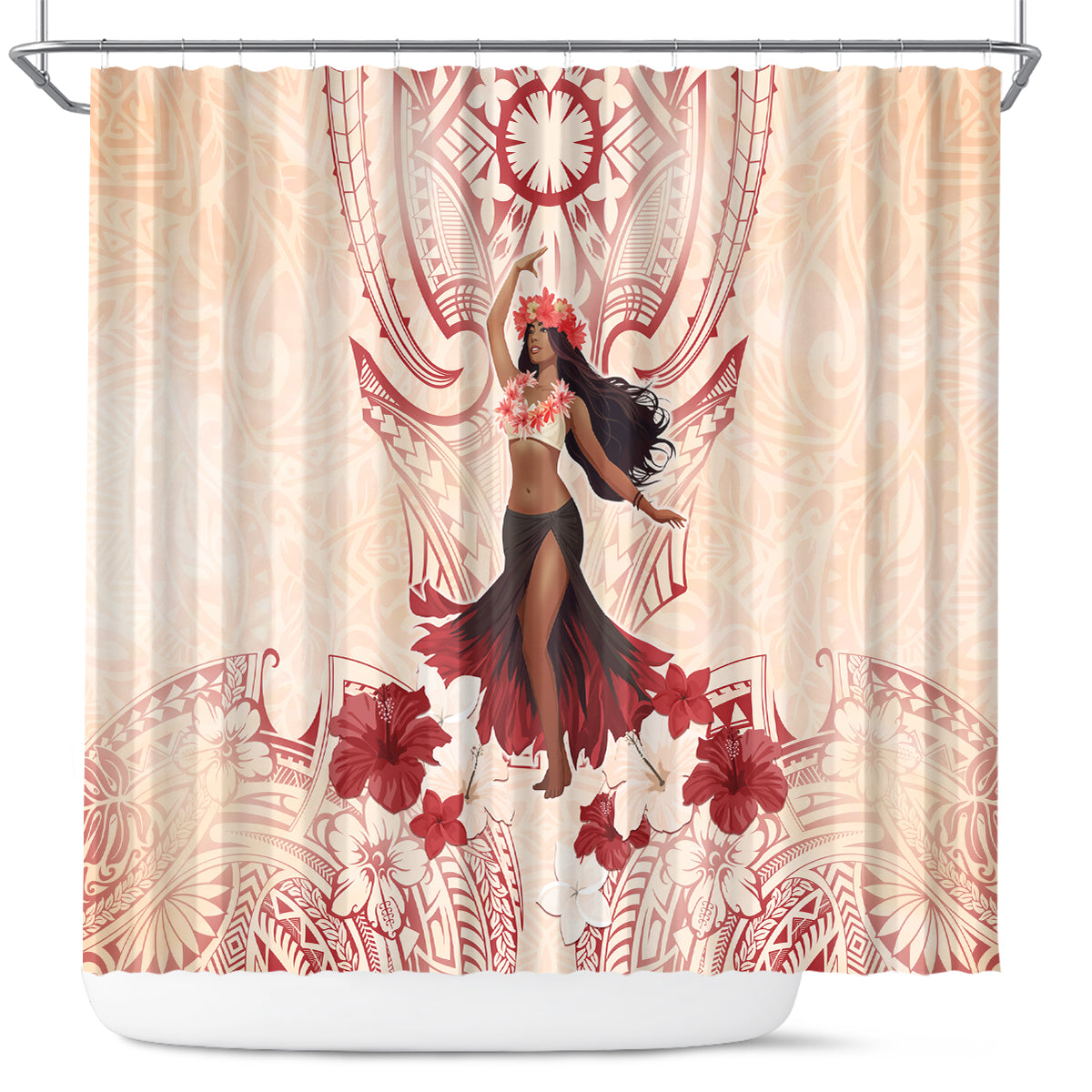 Tahiti Women's Day Shower Curtain With Polynesian Pattern