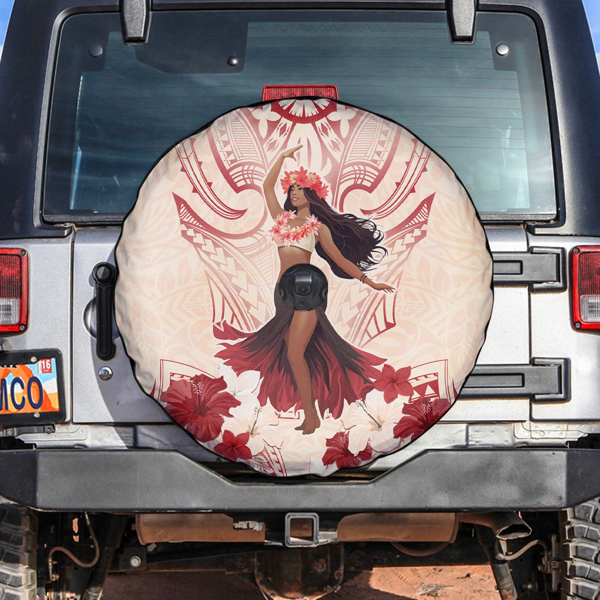 Tahiti Women's Day Spare Tire Cover With Polynesian Pattern