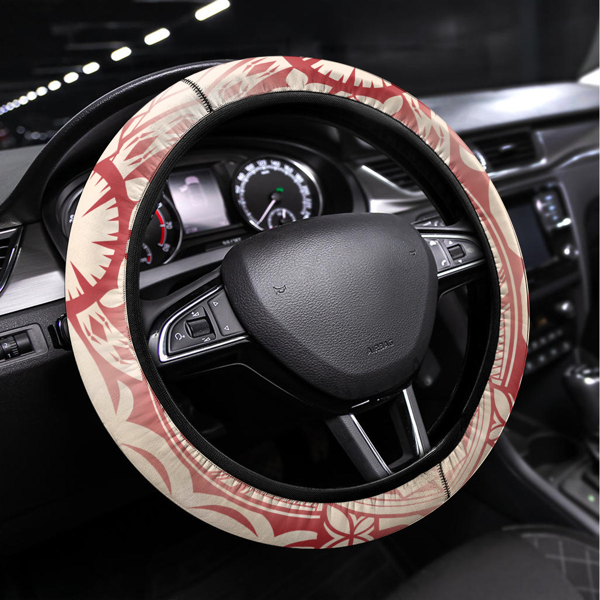 Tahiti Women's Day Steering Wheel Cover With Polynesian Pattern LT05 Universal Fit Beige - Polynesian Pride