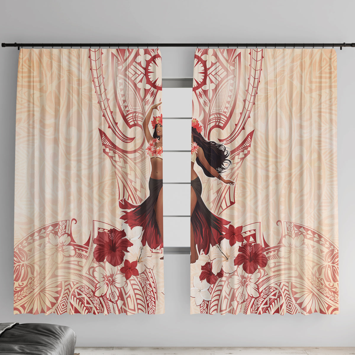 Tahiti Women's Day Window Curtain With Polynesian Pattern