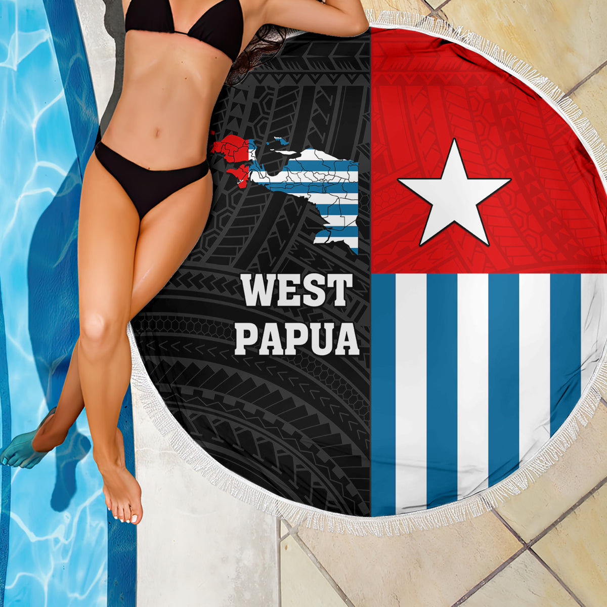 Personalised West Papua Beach Blanket Polynesian Pattern With Coat Of Arms