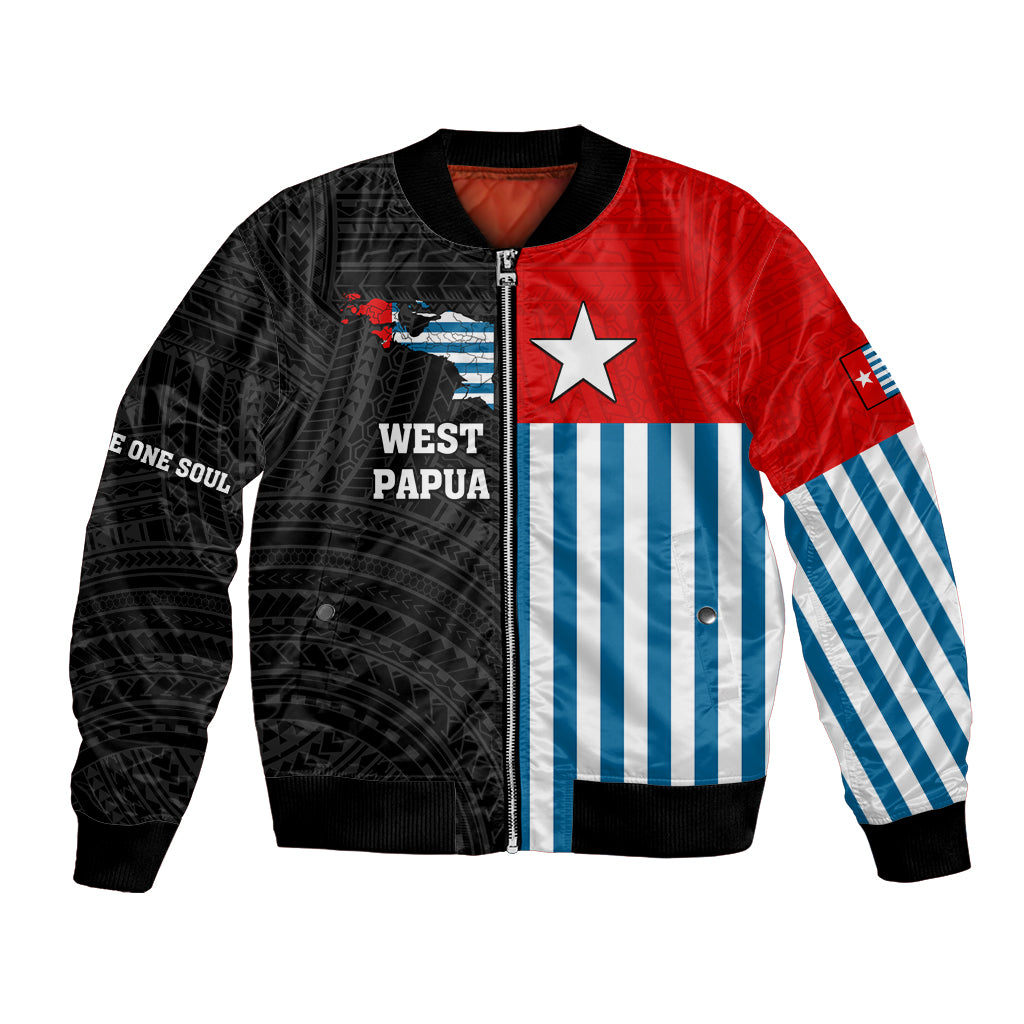 Personalised West Papua Bomber Jacket Polynesian Pattern With Coat Of Arms LT05 Unisex Blue - Polynesian Pride