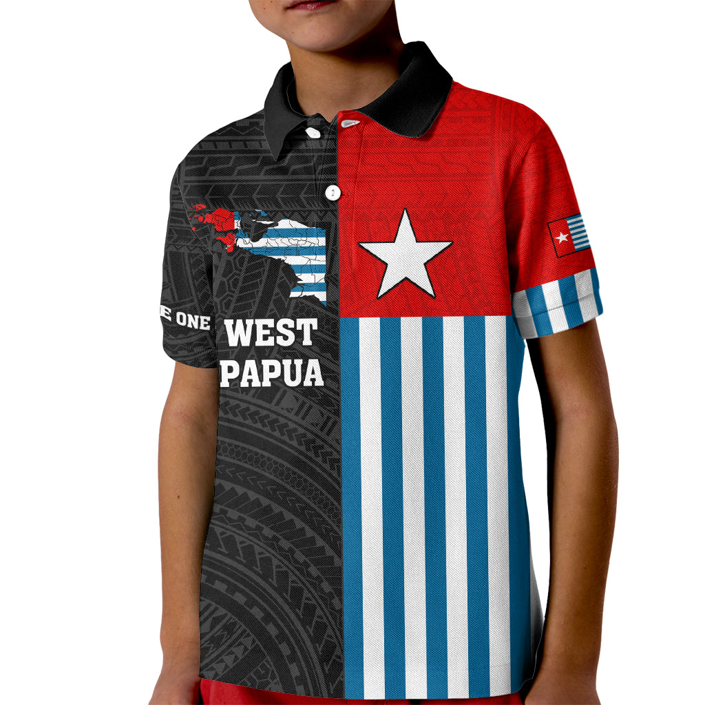 Personalised West Papua Kid Polo Shirt Polynesian Pattern With Coat Of Arms LT05 Kid Blue - Polynesian Pride