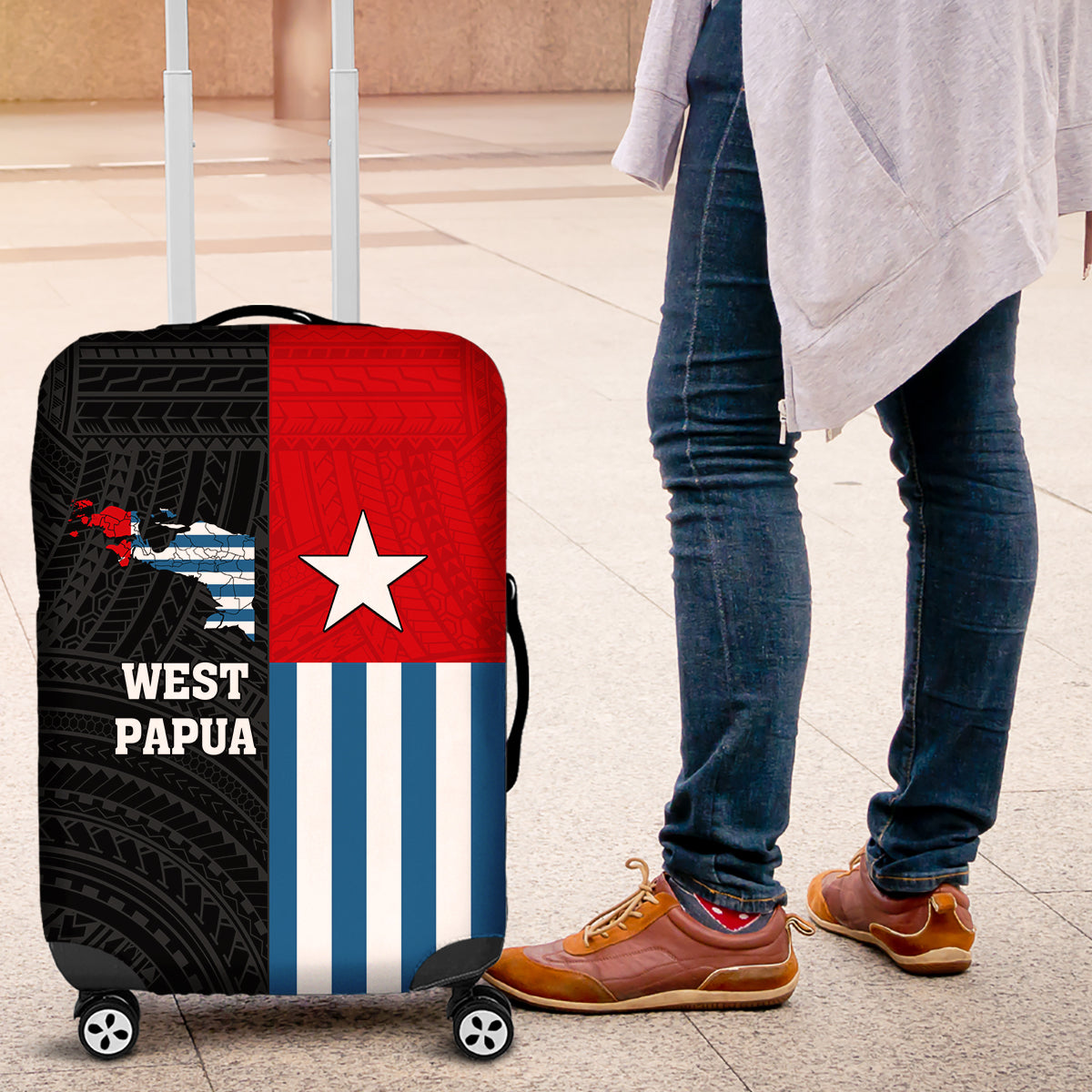 West Papua Luggage Cover Polynesian Pattern With Coat Of Arms LT05 Blue - Polynesian Pride