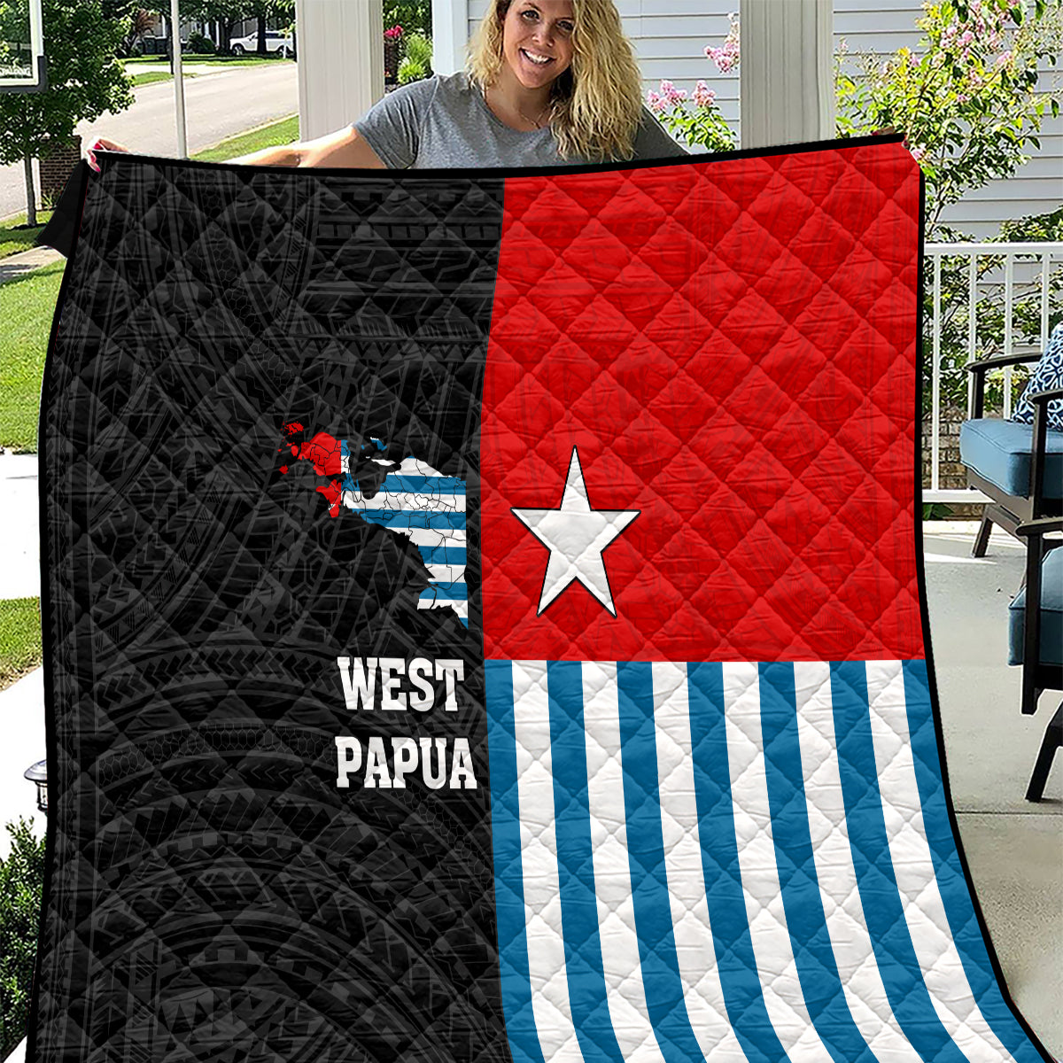 West Papua Quilt Polynesian Pattern With Coat Of Arms LT05 Blue - Polynesian Pride