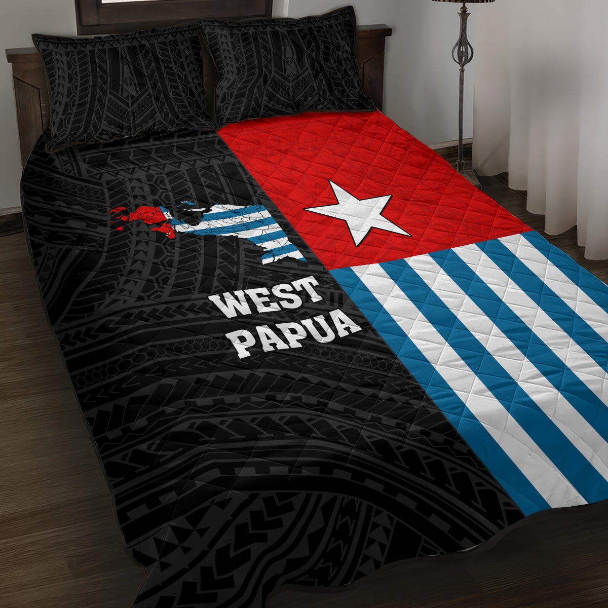 Personalised West Papua Quilt Bed Set Polynesian Pattern With Coat Of Arms
