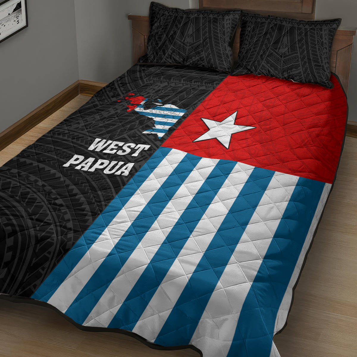 Personalised West Papua Quilt Bed Set Polynesian Pattern With Coat Of Arms