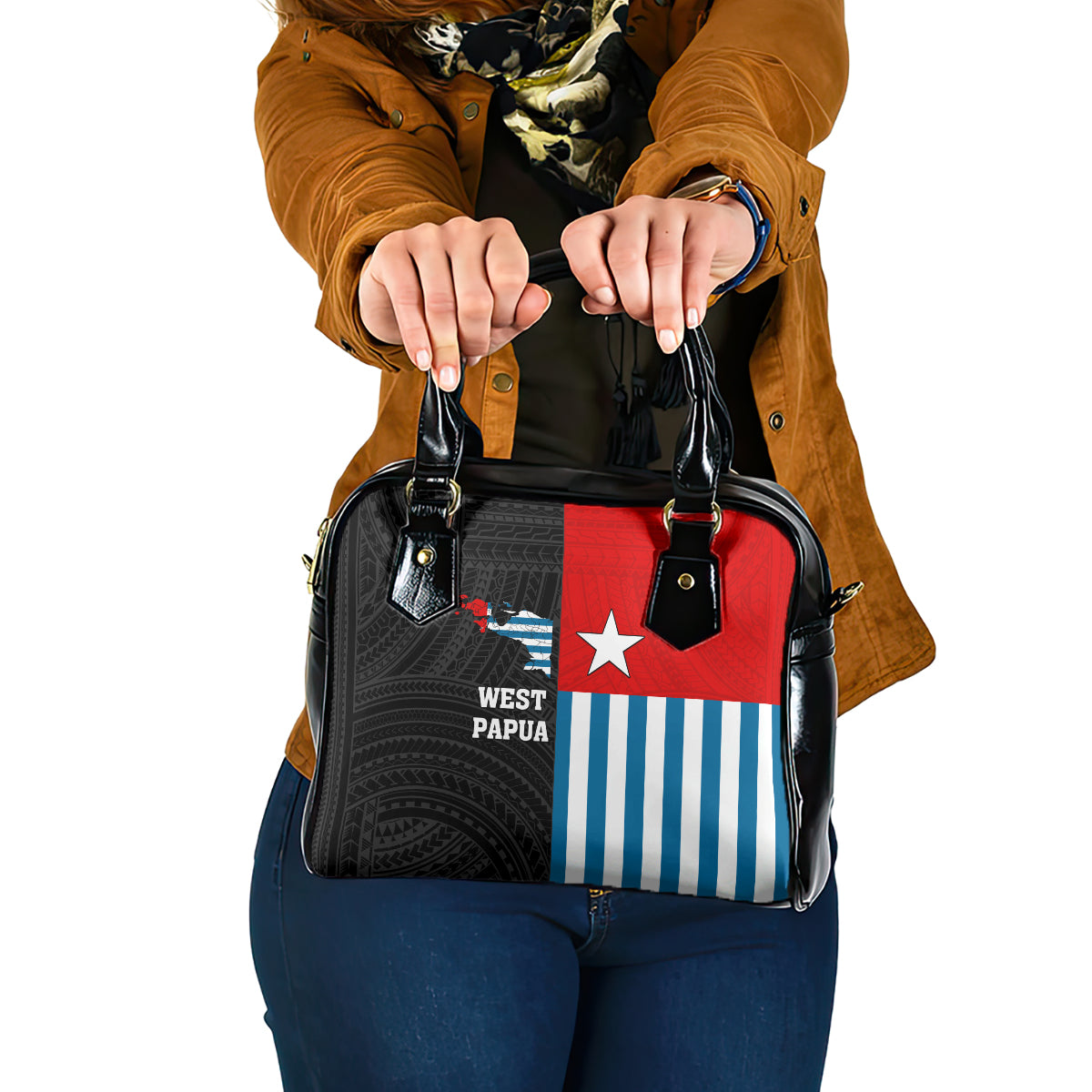 West Papua Shoulder Handbag Polynesian Pattern With Coat Of Arms LT05 One Size Blue - Polynesian Pride