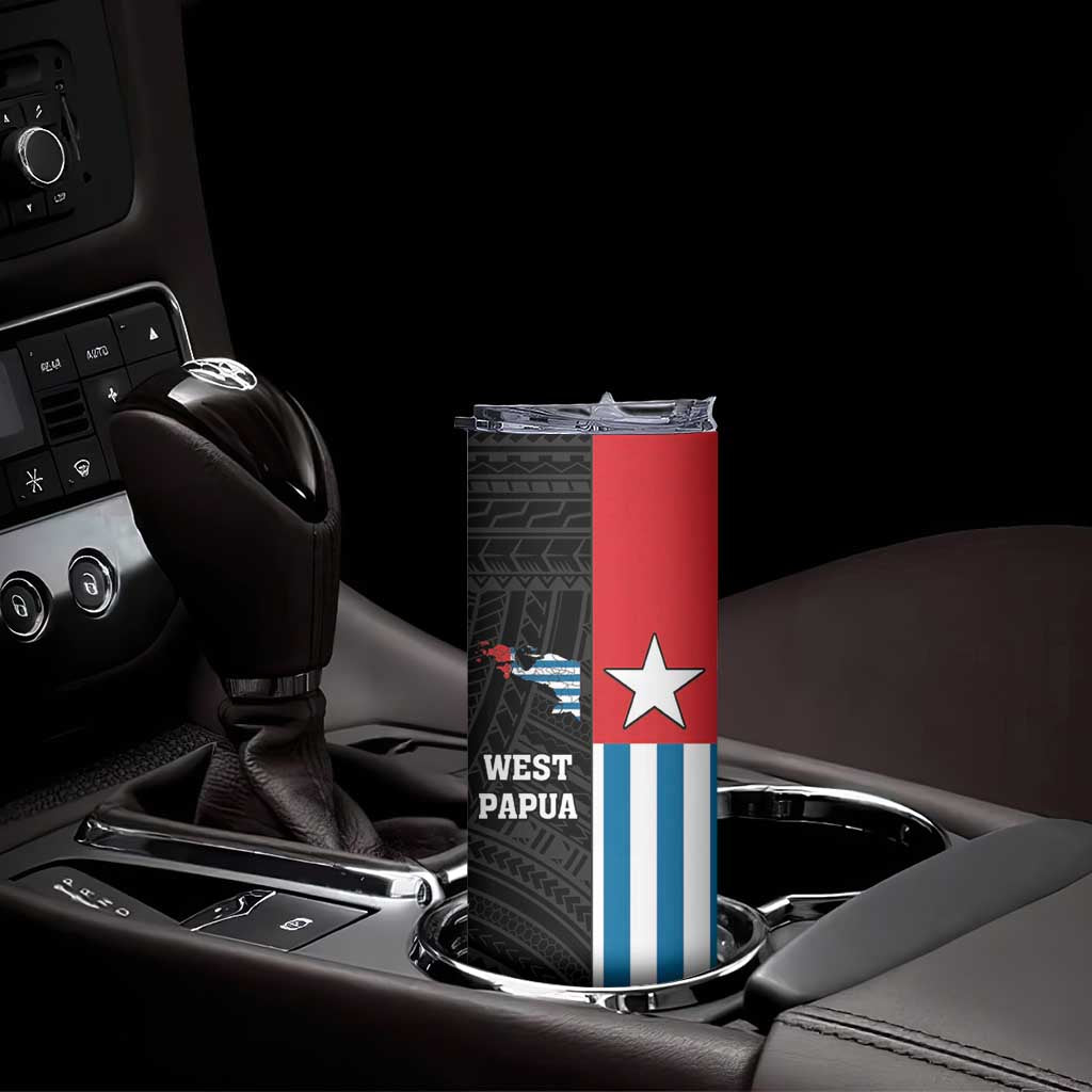 Personalised West Papua Skinny Tumbler Polynesian Pattern With Coat Of Arms