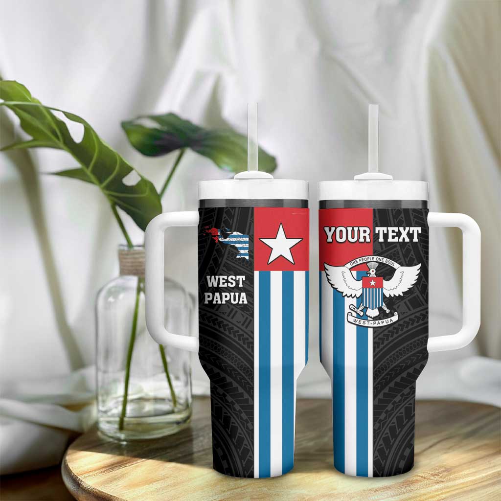 Personalised West Papua Tumbler With Handle Polynesian Pattern With Coat Of Arms