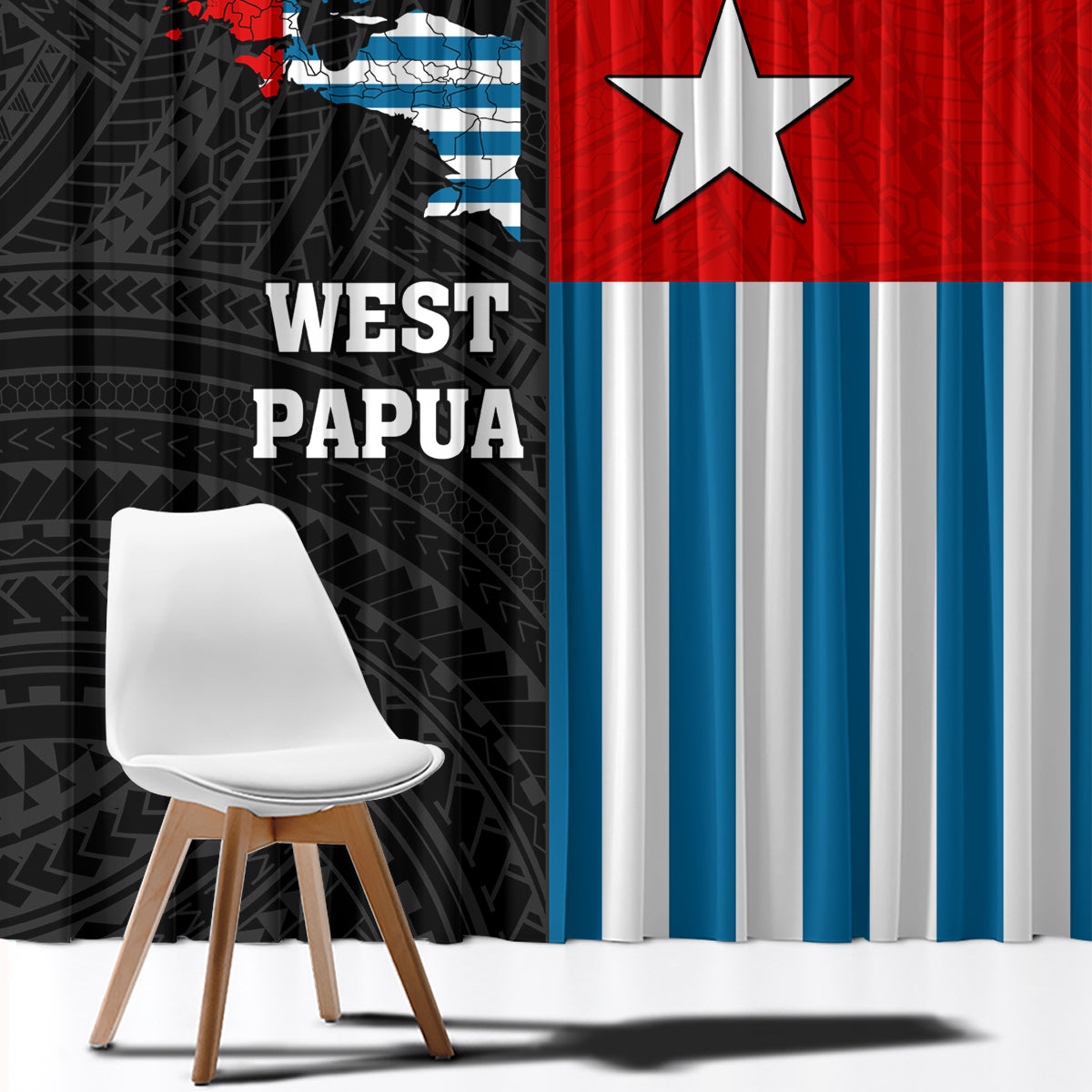 Personalised West Papua Window Curtain Polynesian Pattern With Coat Of Arms