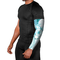 Samoa Siapo Pattern With Teal Hibiscus Arm Sleeves LT05 - Polynesian Pride