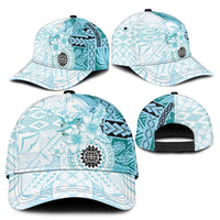 Samoa Siapo Pattern With Teal Hibiscus Classic Cap - Polynesian Pride