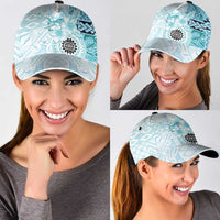 Samoa Siapo Pattern With Teal Hibiscus Classic Cap - Polynesian Pride