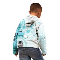 Samoa Siapo Pattern With Teal Hibiscus Kid Hoodie LT05 - Polynesian Pride