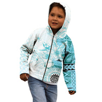Samoa Siapo Pattern With Teal Hibiscus Kid Hoodie LT05 - Polynesian Pride