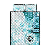 Samoa Siapo Pattern With Teal Hibiscus Quilt Bed Set