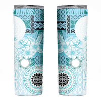 Samoa Siapo Pattern With Teal Hibiscus Skinny Tumbler