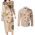 Samoa Siapo Pattern With Beige Hibiscus Couples Matching Long Sleeve Bodycon Dress and Long Sleeve Button Shirt LT05